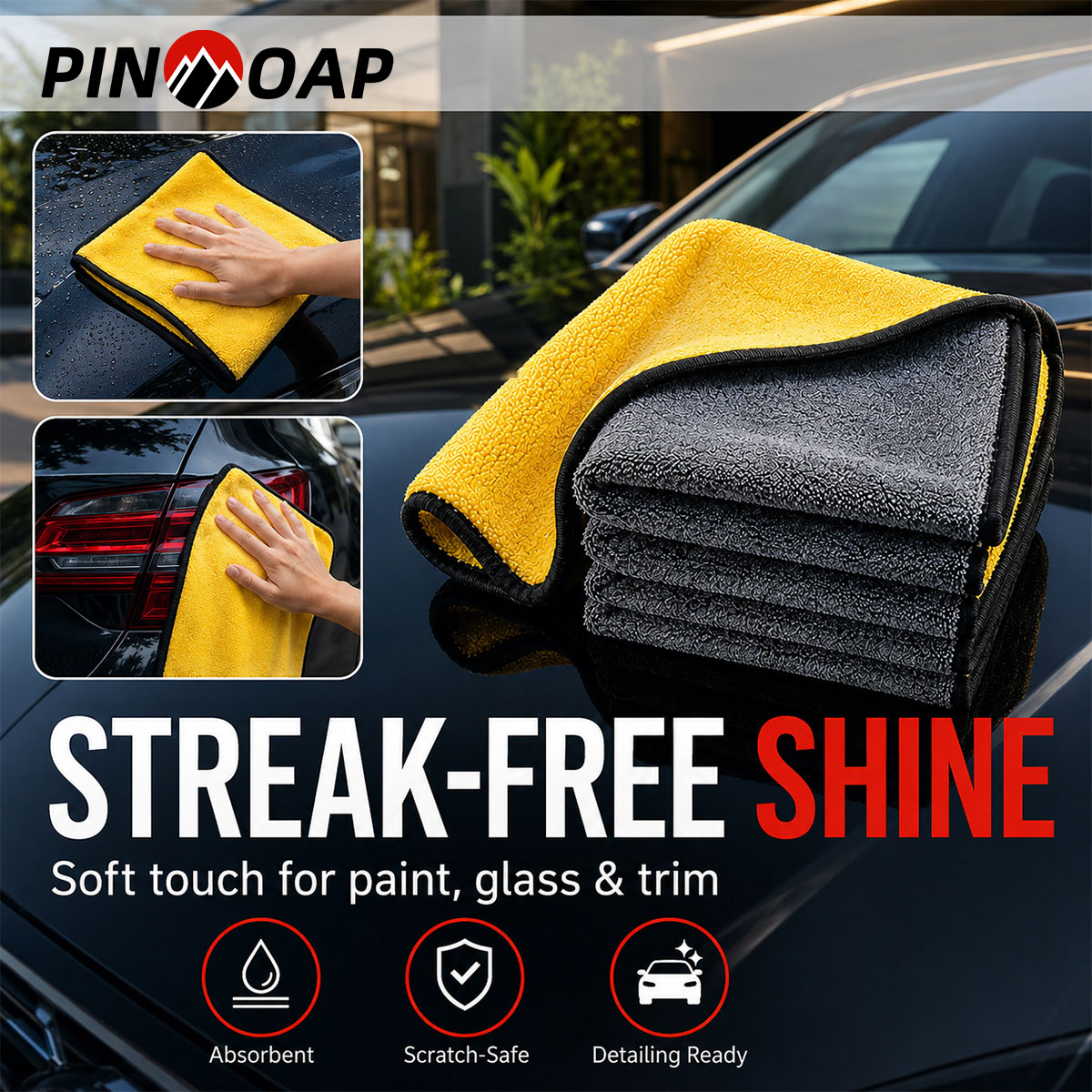 Microfiber Towel Detailing - PINMOAP 1/3/5/10 SZT. Ściereczka z Mikrofibry
